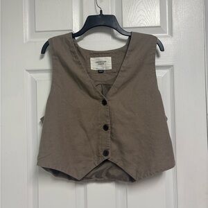American Eagle Brown Button Front Vest Sleeveless Tailored Crop Top Women’s XL